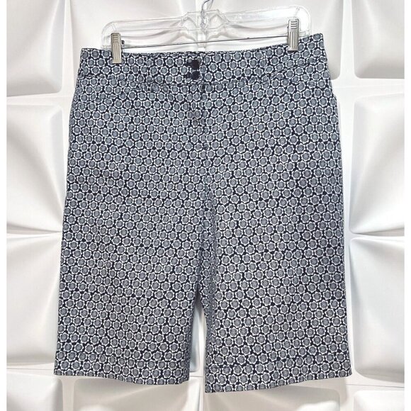 Jones New York Sport Sz 6 Navy Blue White Floral Print Bermuda Shorts Stretch - Picture 1 of 6